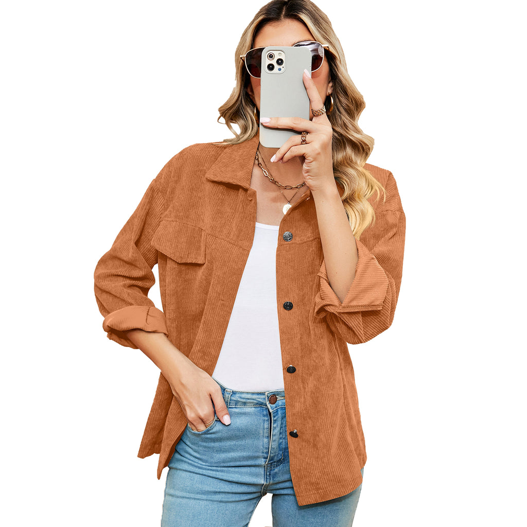Button Corduroy Long Sleeve Baggy Coat Women's Clothing - enhanced image 2