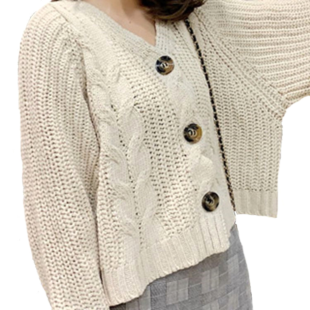A.1 Button Solid Color Sweaters Short Loose Women - enhanced image 2