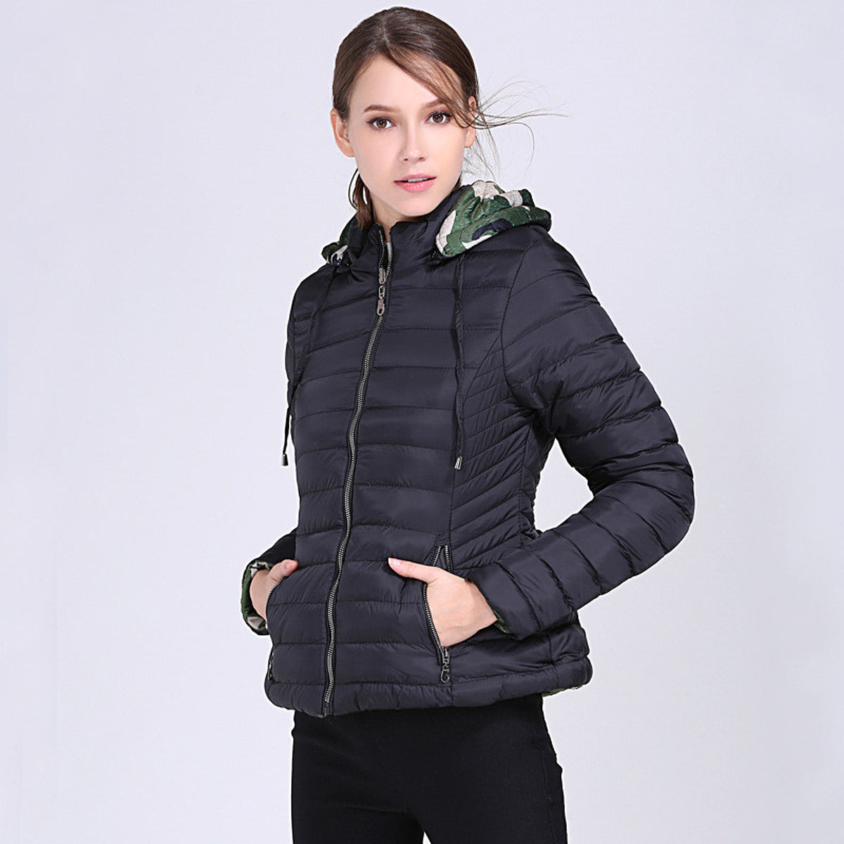 Camouflage Solid Color Double-Sided Cotton Jacket Women - enhanced image 2