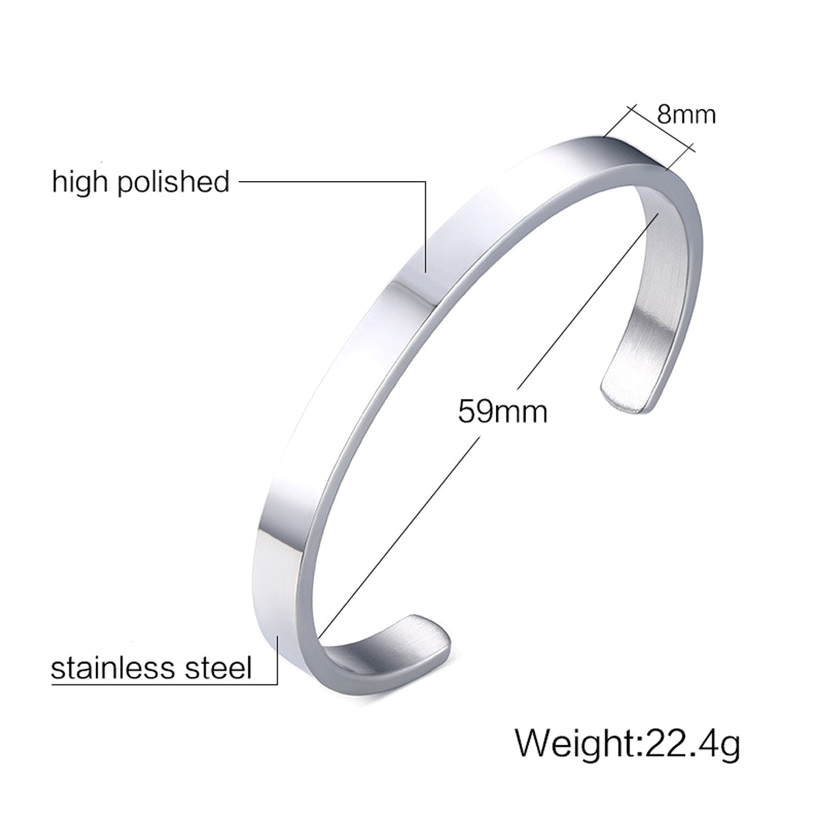 Can Be Engraved Light Body Opening Titanium Steel Men's Bracelet - enhanced image 2