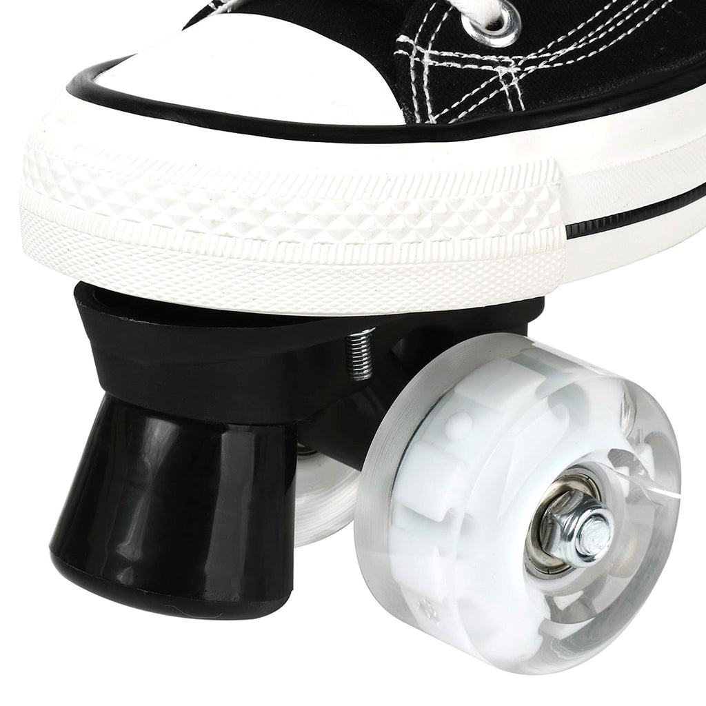 Canvas Black White Double Row Skates Adult Flash Roller Skating Rink Roller Skates - enhanced image 2
