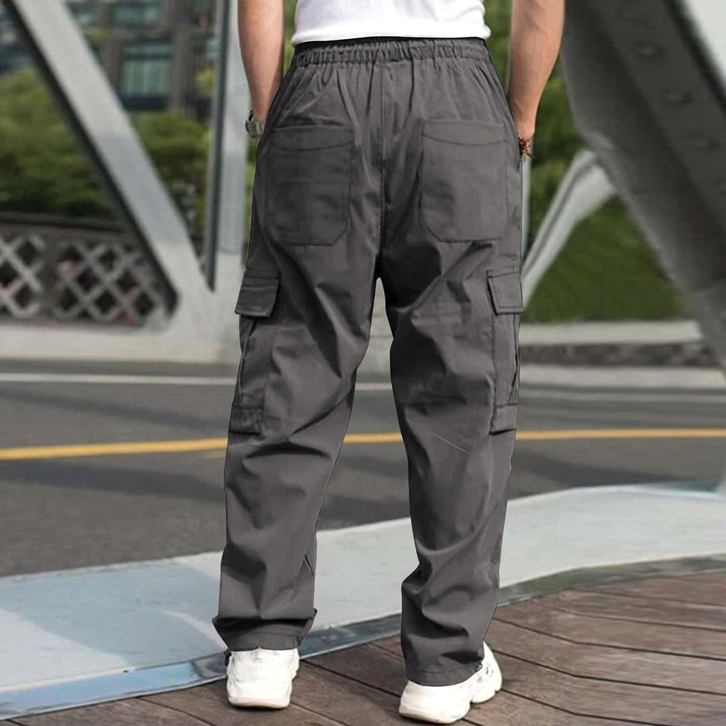 Casual Cargo Pants For Men Loose Straight Drawstring Waist Trousers With Pockets - enhanced image 2