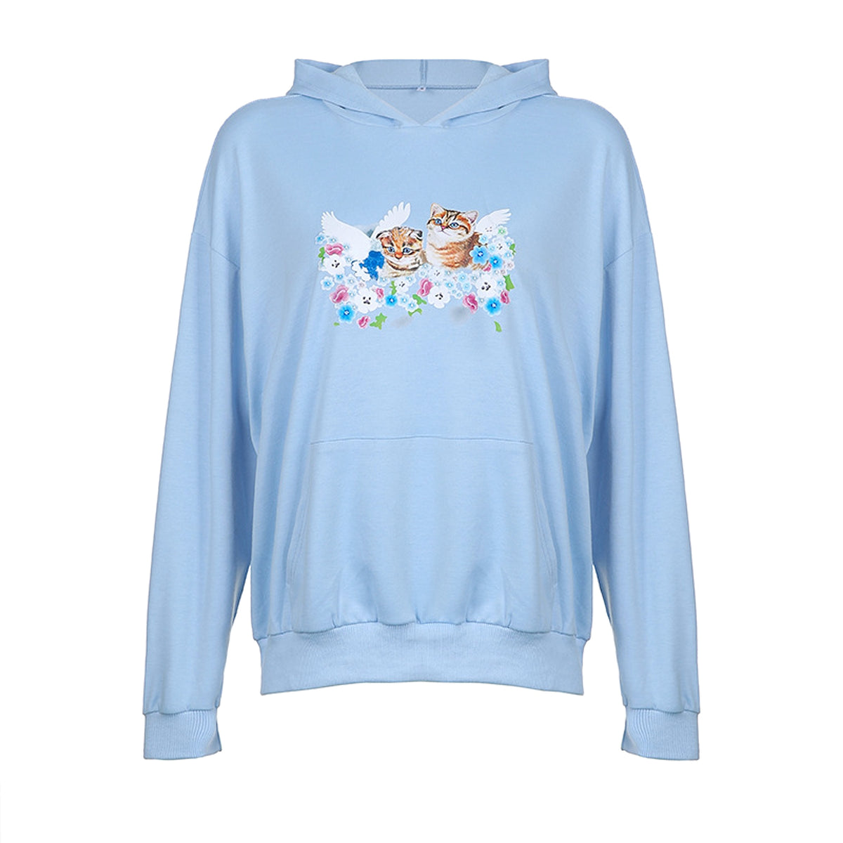 Cat Print Hooded Loose Pullover Long Sleeve Casual Sweater Women - enhanced image 2