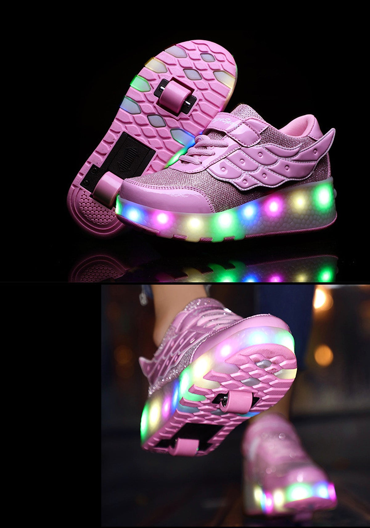 Children's Walking Shoes Teenage roller skates double wheel charging lamp skates flying roller skates sports wheels shoes - enhanced image 2