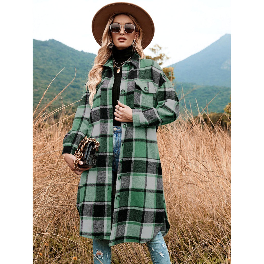 Coat Side Slit Lapel Loose Wool Women Jacket - enhanced image 2