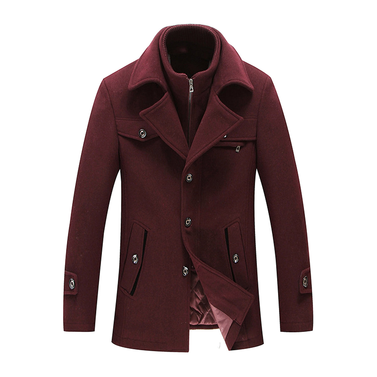 Collar Casual Wool Blends Trench Coats - enhanced image 2