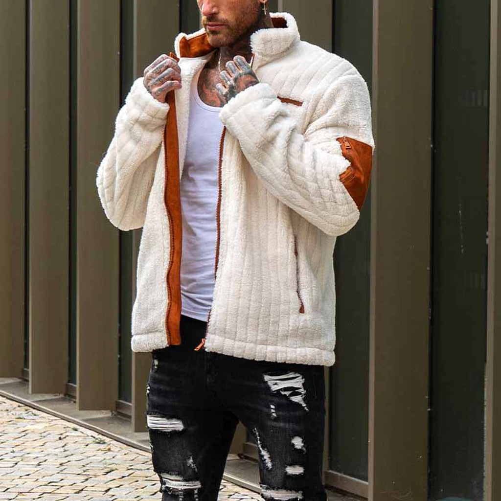 Color Collision Design Plush Jacket For Men - enhanced image 2