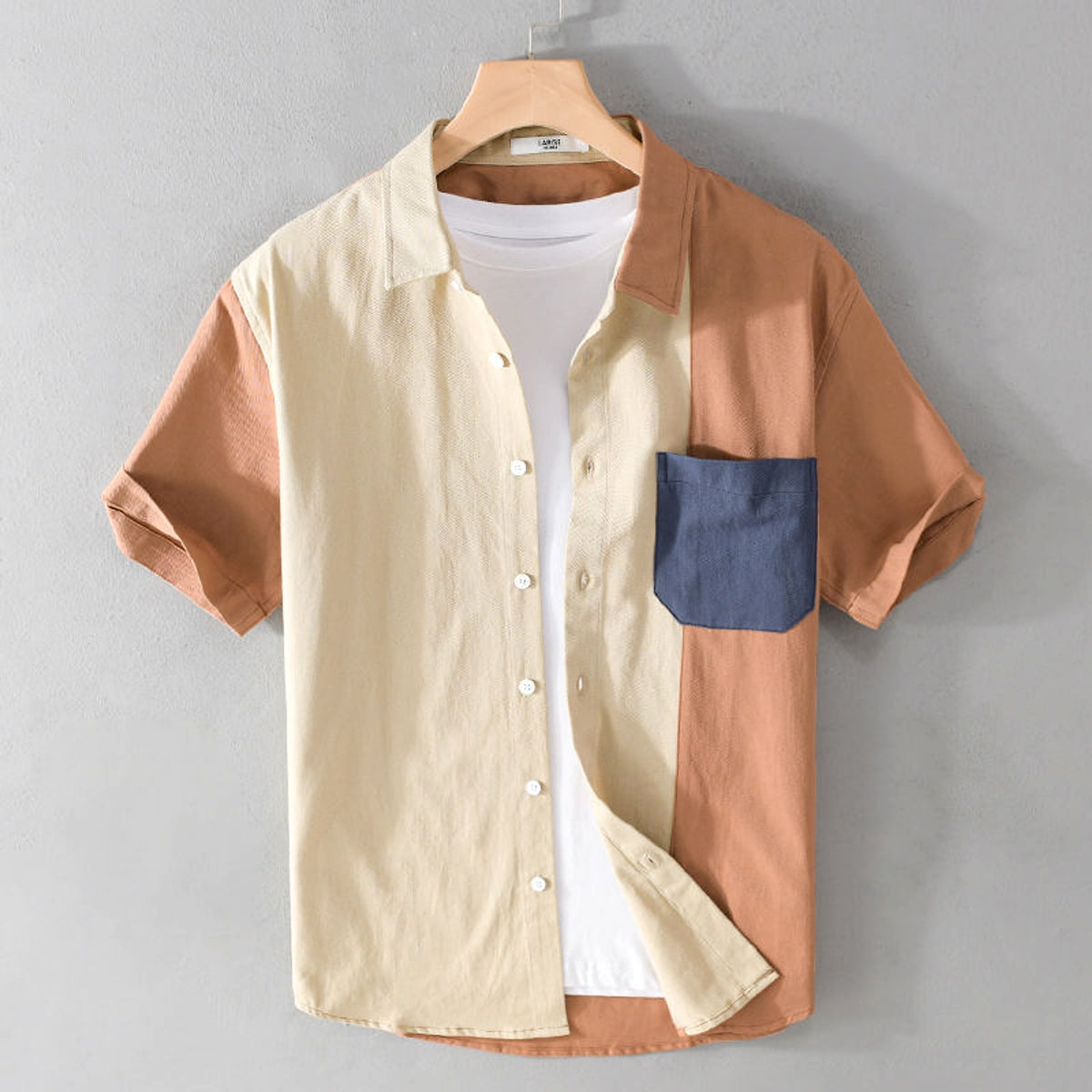 Contrast Color Pocket Short Sleeve DressShirt - enhanced image 2