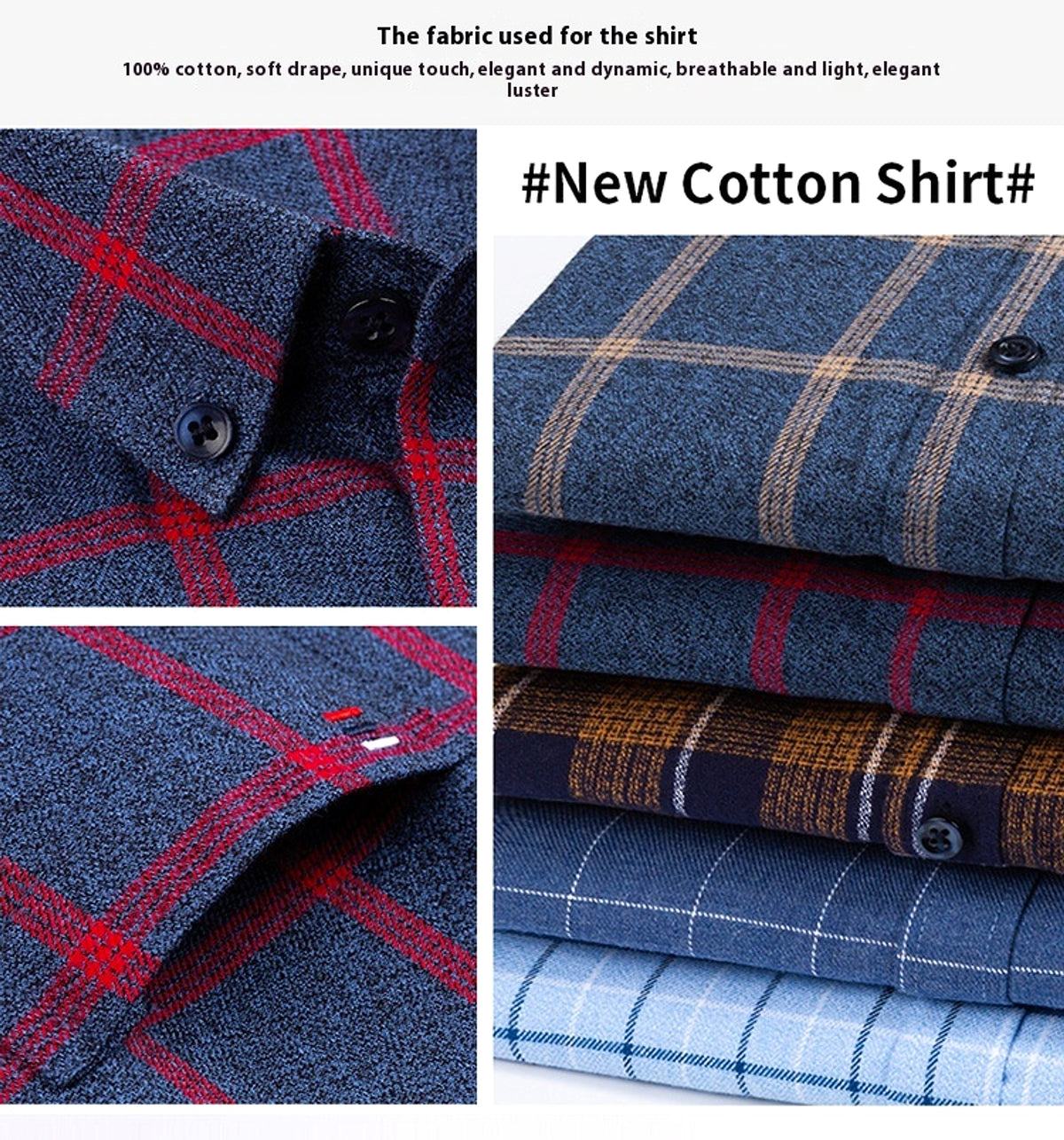 Cotton Long-sleeved DressShirt Plaid Business Slim Fit - enhanced image 2