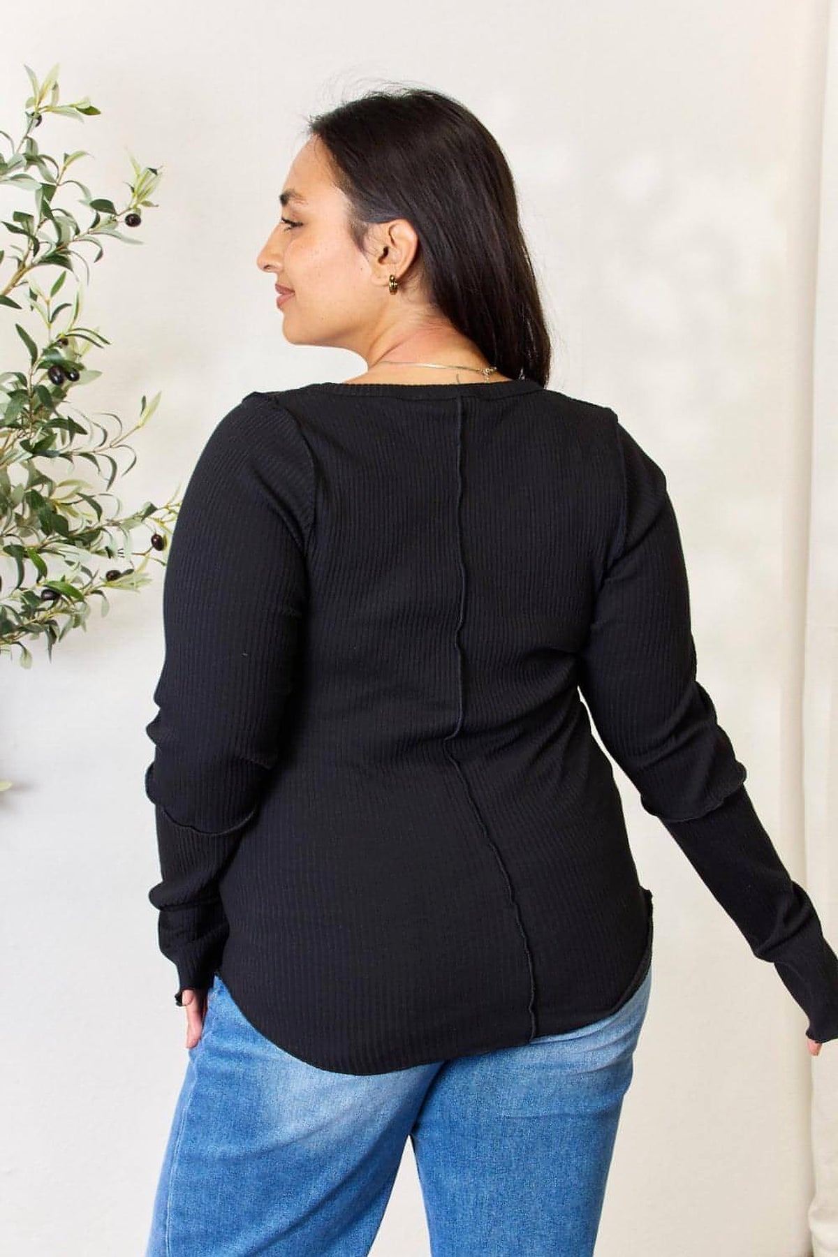 Culture Code Full Size Ribbed Round Neck Long Sleeve Top - enhanced image 2