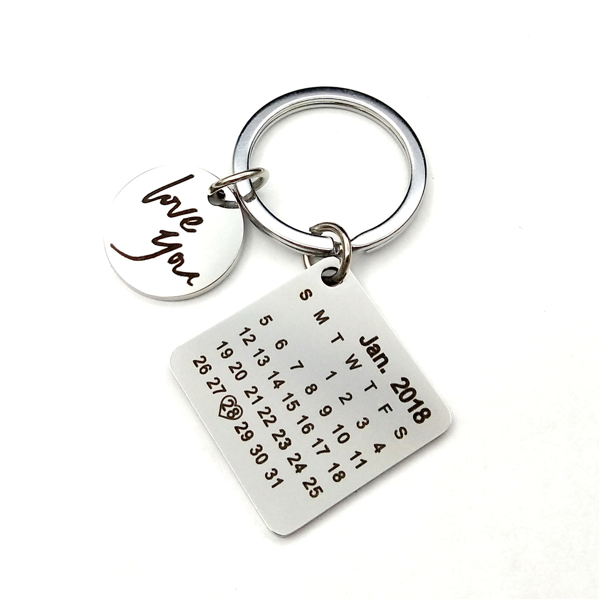 Custom DIY Personalized Calendar Keychain – Stainless Steel Engraved Date Pendant - enhanced image 2