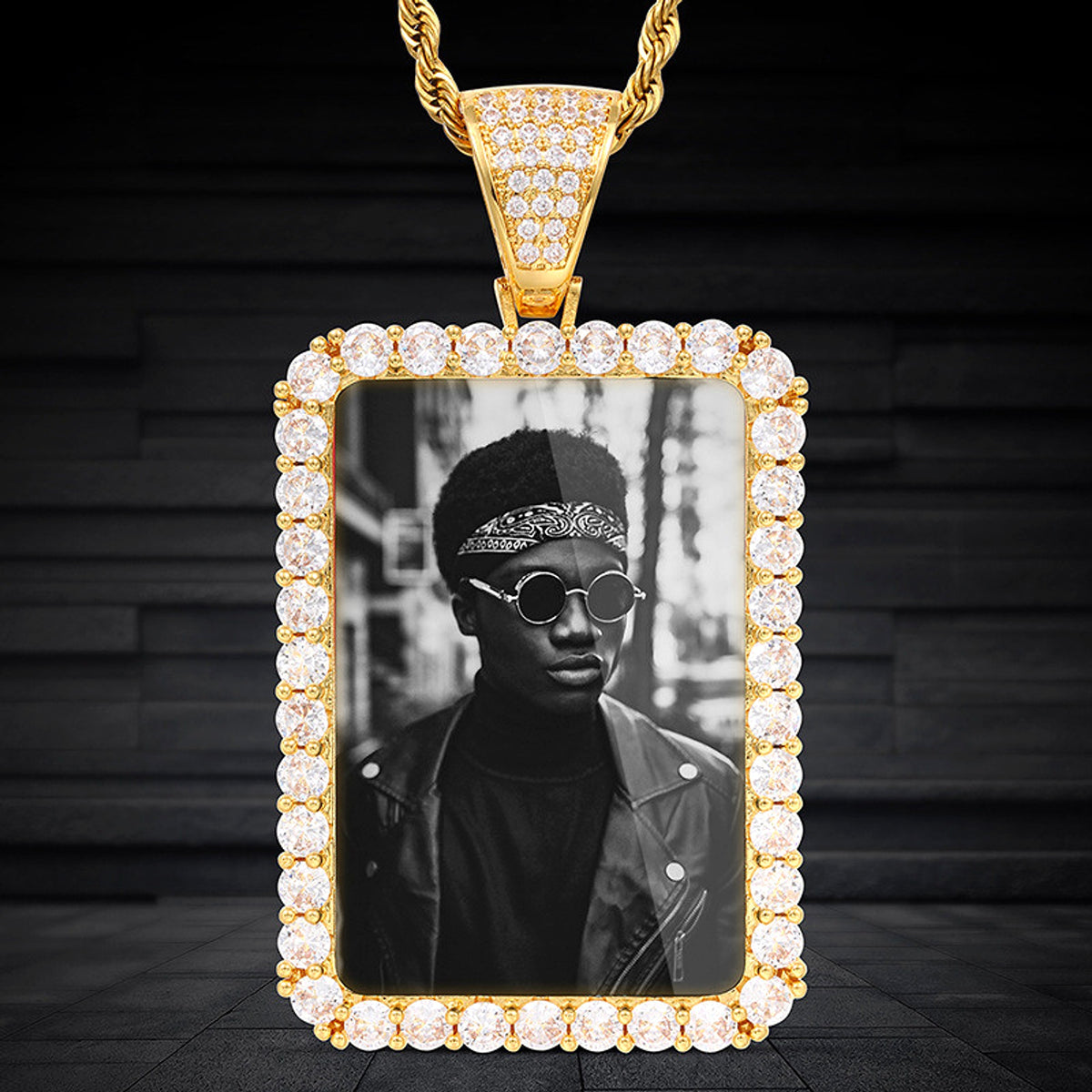 Custom Made Photo Squar Medallions Necklace - enhanced image 2