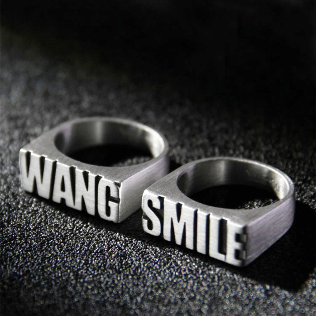 Personalized Sterling Silver Couple Rings – Custom Engraved Alphabet Rings - enhanced image 2