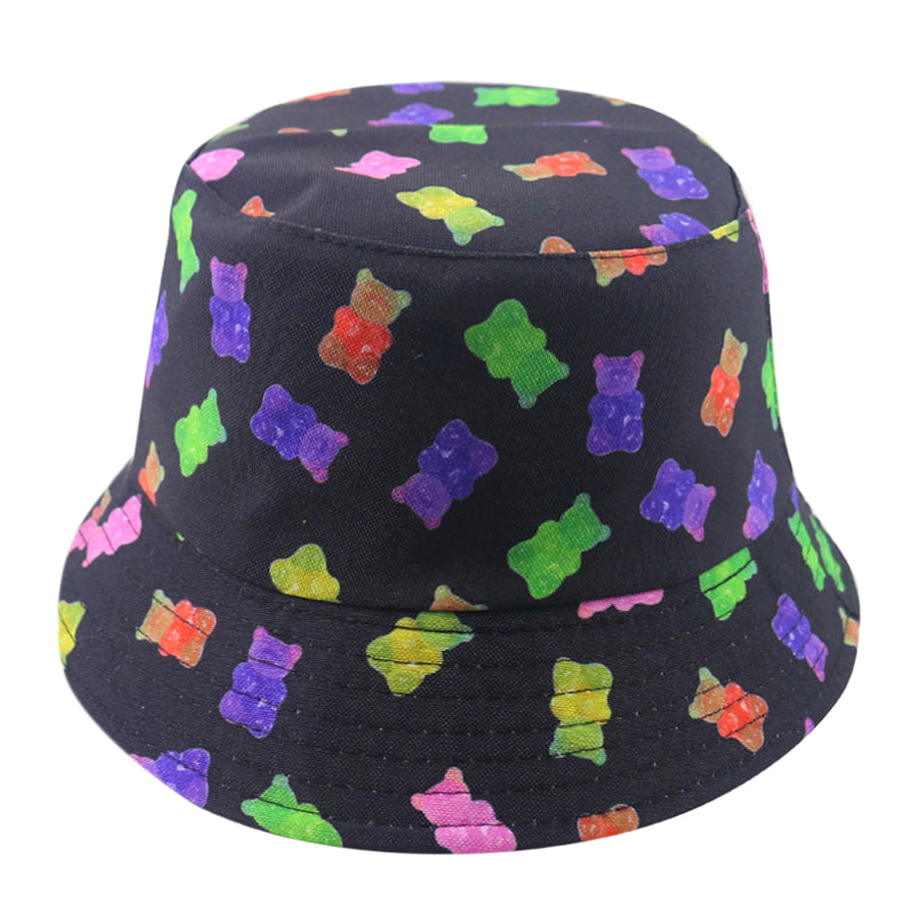 Cute cartoon color bear print fisherman hat - enhanced image 2