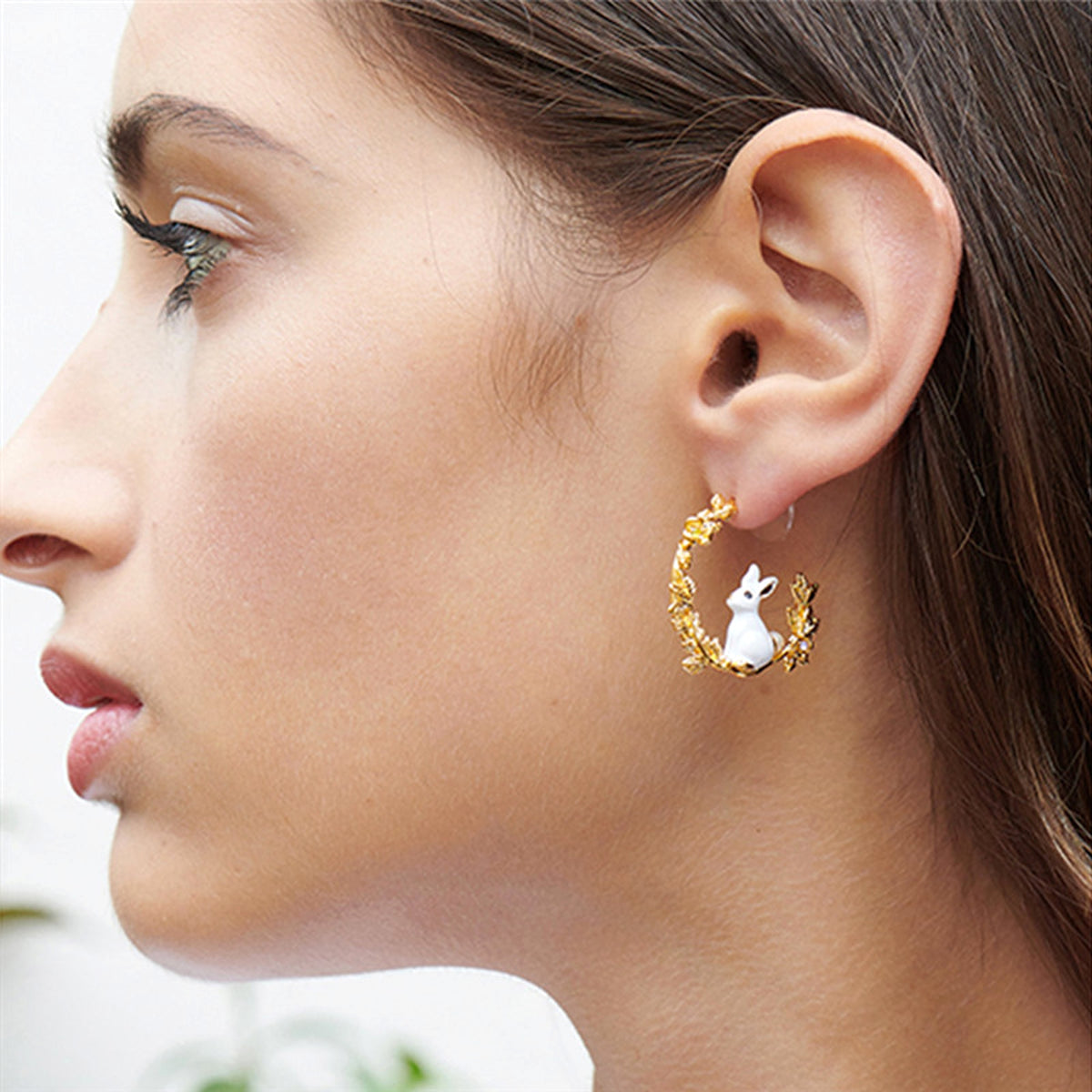 Cute Little White Rabbit Wheat Ear Earrings - enhanced image 2