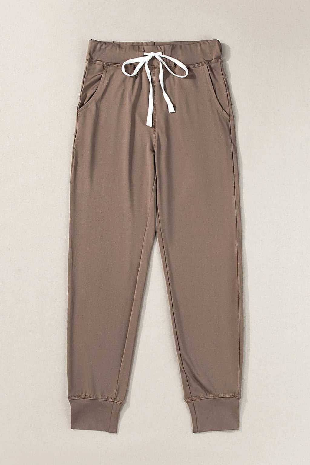 Dark Brown Drawstring Waist Pocketed Joggers - enhanced image 2