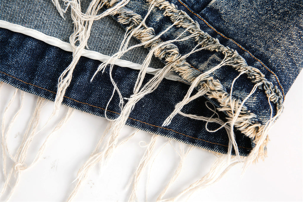 Denim Cargo Pants Jacket Men And Women Heavy Industry Washed And Worn - enhanced image 2