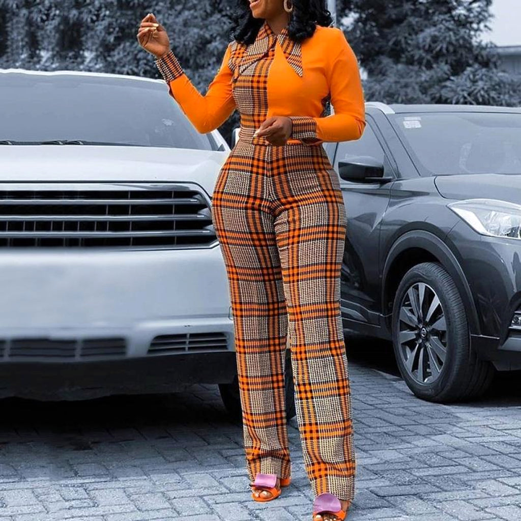 Digital Printing Check Stitching Jumpsuit - enhanced image 2