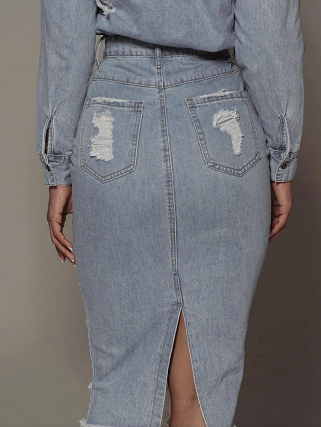 Distressed Slit Denim Skirt - enhanced image 2