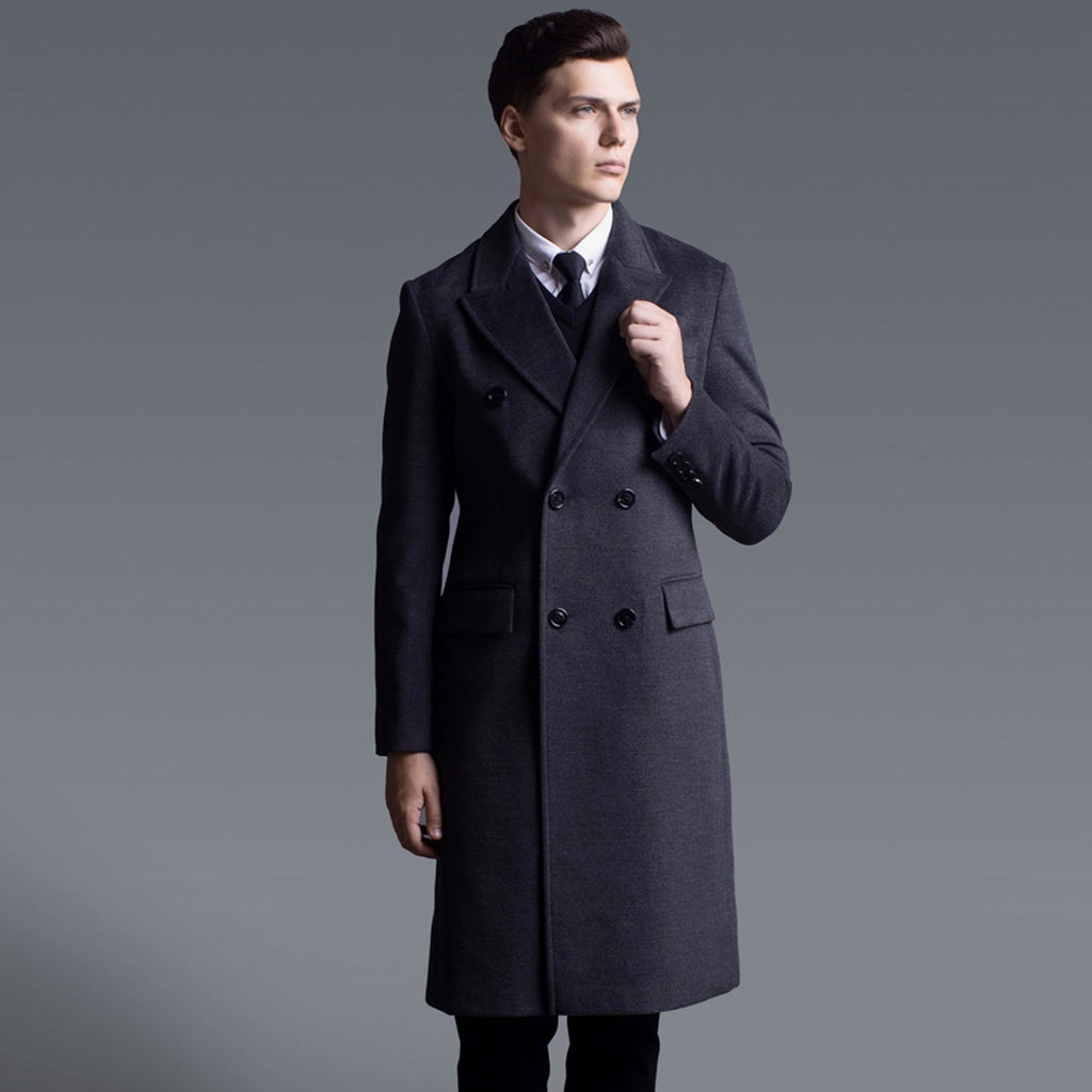 Double Breasted Long Sleeve Long Cashmere Trench Coat Large Size - enhanced image 2