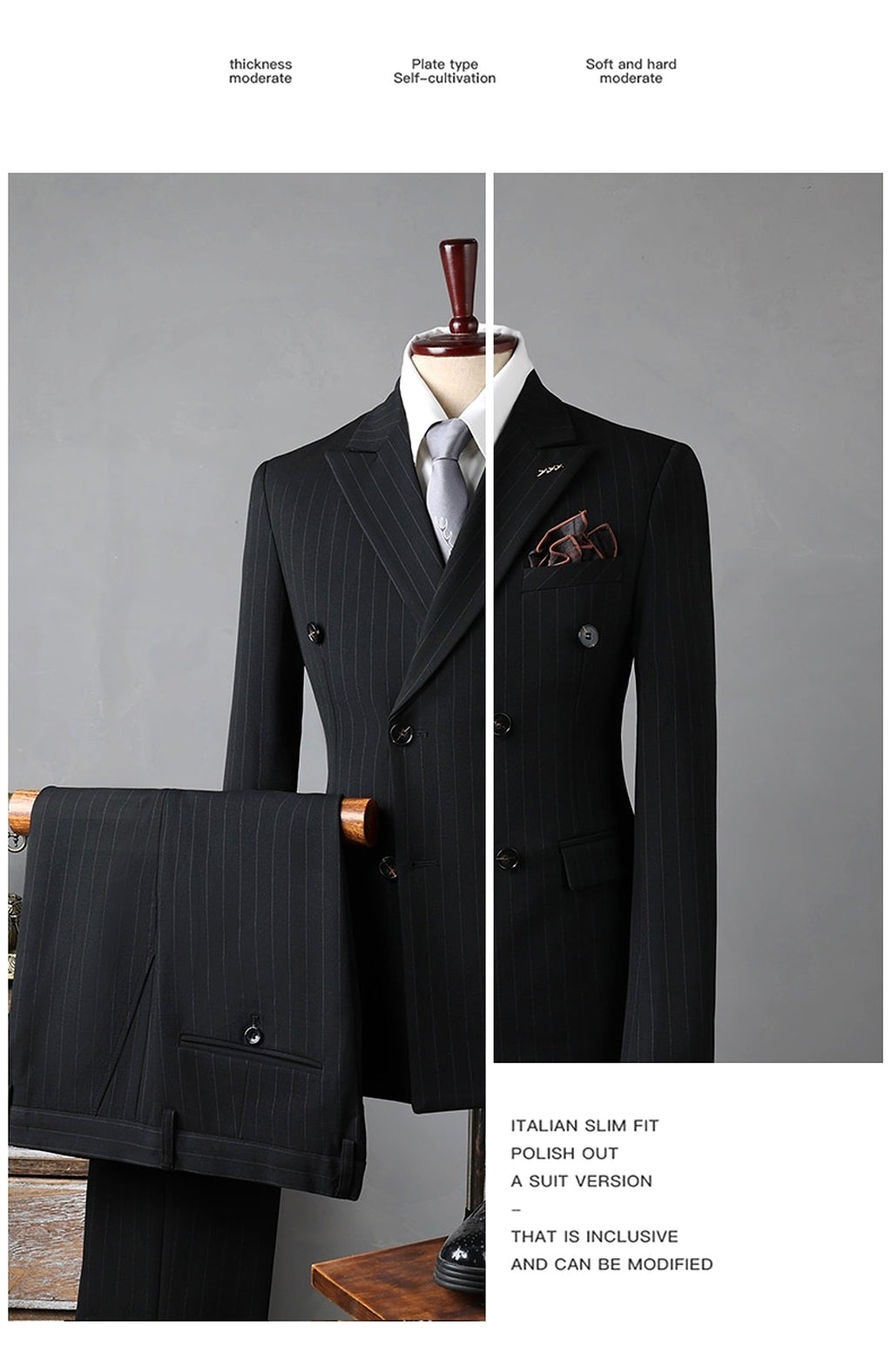 Double Breasted Stripes Suit Men's Suits - enhanced image 2