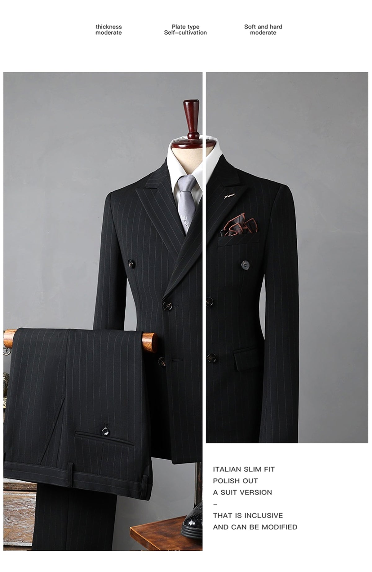 Double Breasted Stripes Suit Men's Suits - enhanced image 2