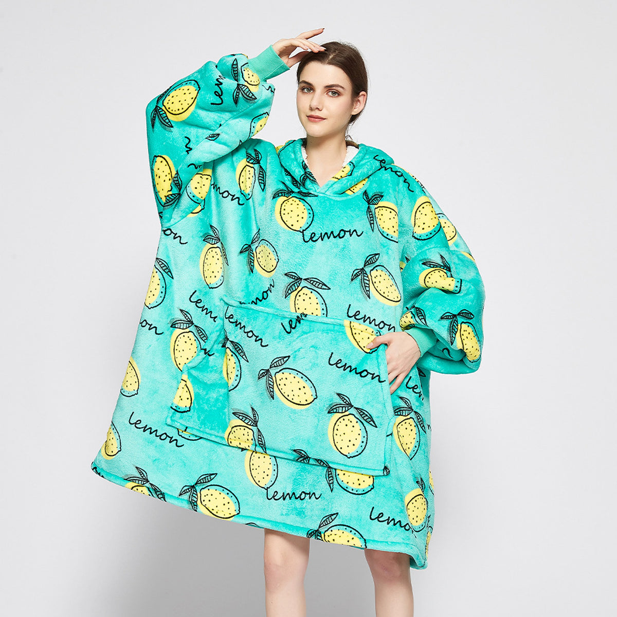 Double Layer Lazy Blanket Pullover Flannel Hooded Double Layer Sweater Women - enhanced image 2