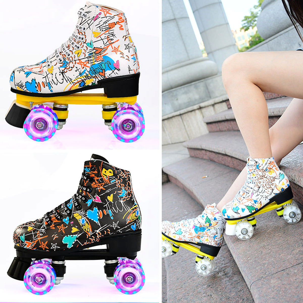Double Row Skates New Flash Wheel Wear-resistant Four-wheel Roller Skates - enhanced image 2