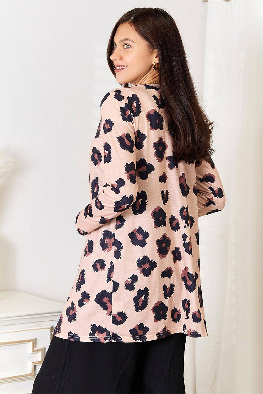 Double Take Printed Button Front Longline Cardigan - enhanced image 2