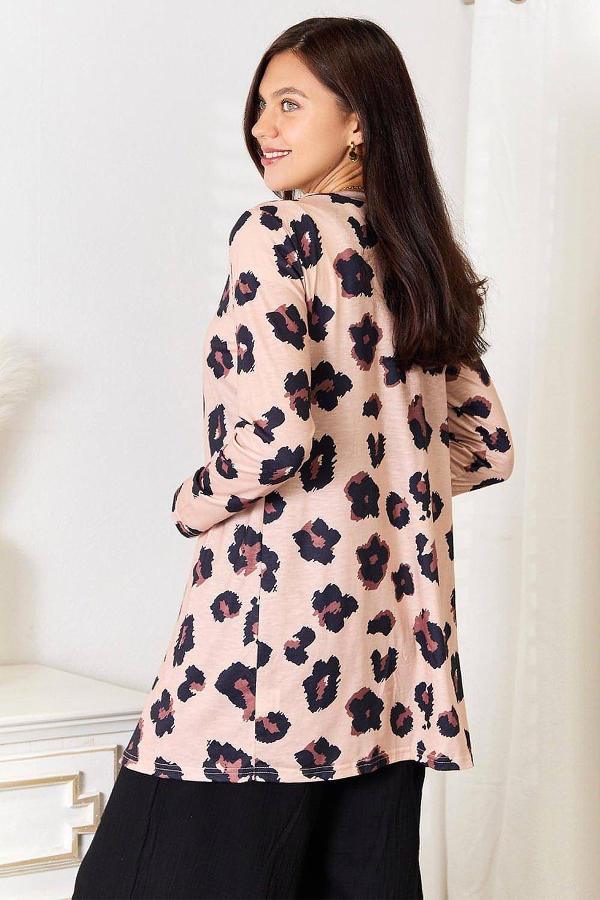 Double Take Printed Button Front Longline Cardigan - enhanced image 2