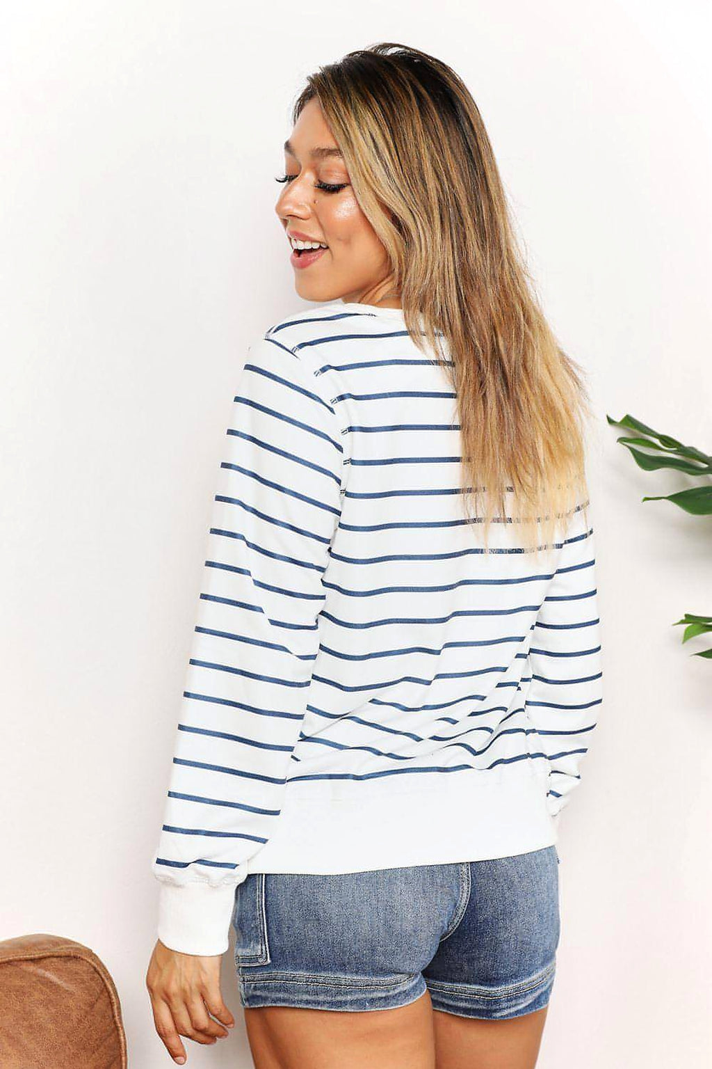 Double Take Striped Long Sleeve Round Neck Top - enhanced image 2