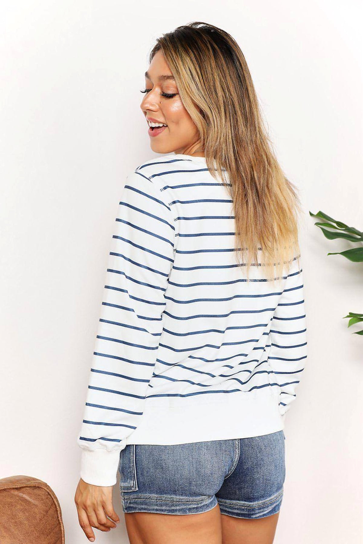Double Take Striped Long Sleeve Round Neck Top - enhanced image 2