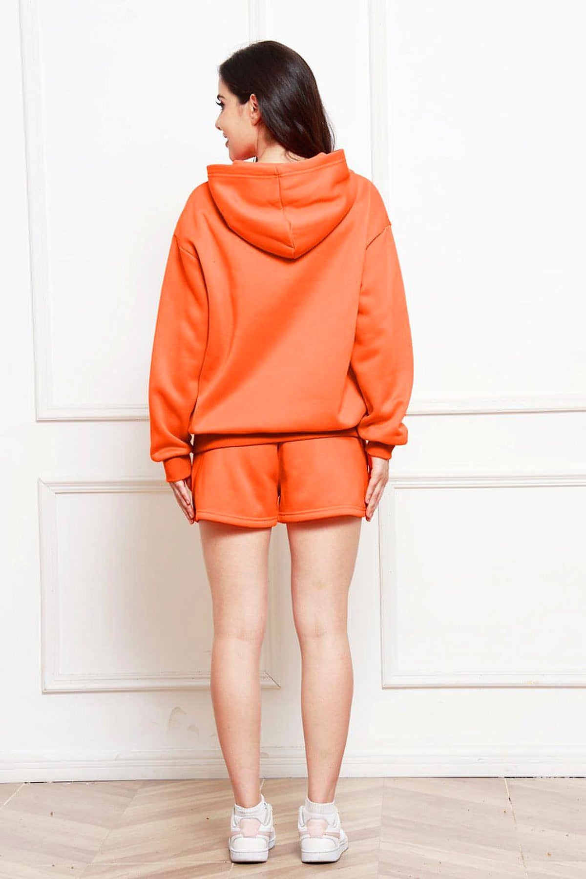 Drop Shoulder Long Sleeve Hoodie and Shorts Set - enhanced image 2
