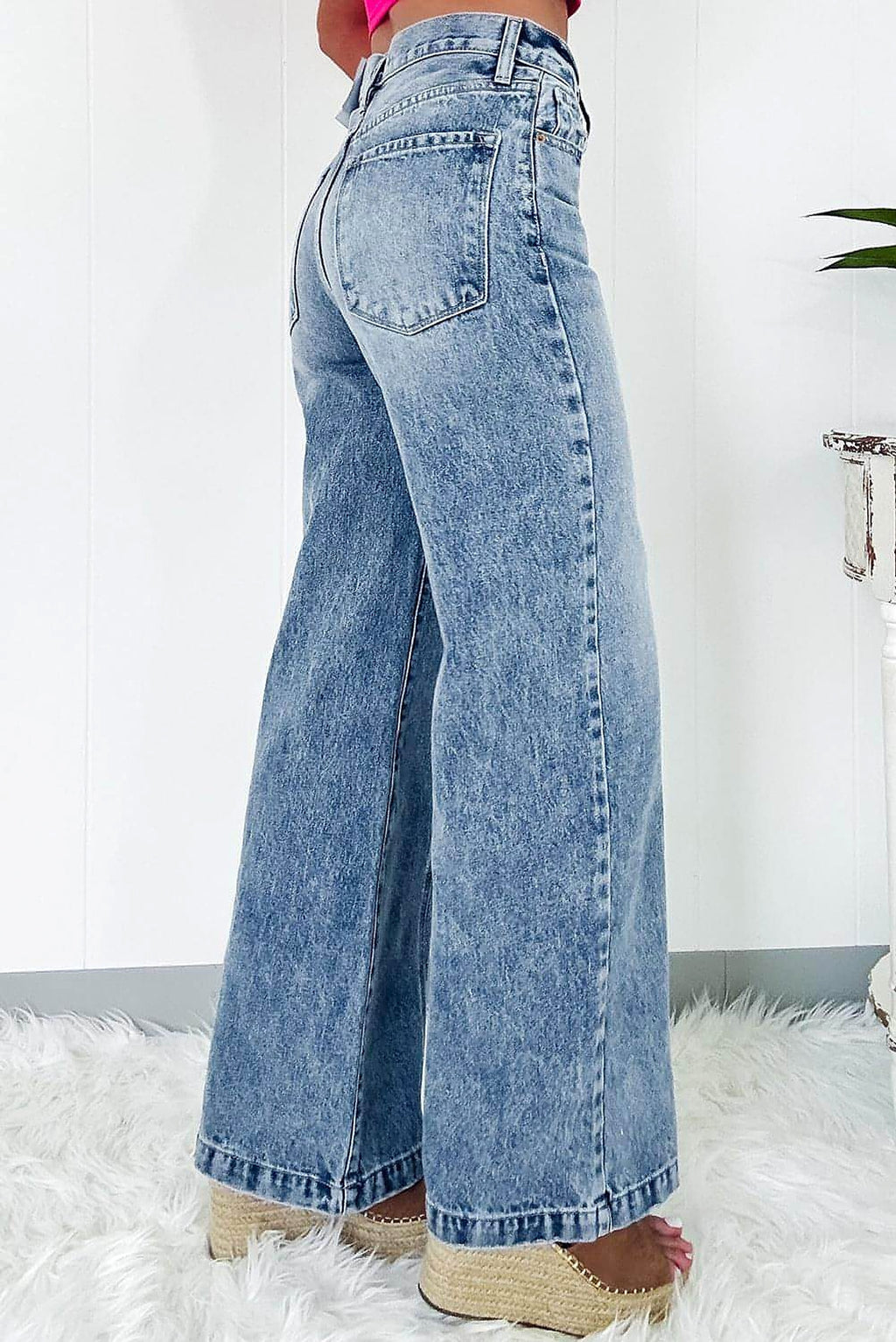 Dusk Blue Central Seamed Wide Leg High Waist Jeans - enhanced image 2