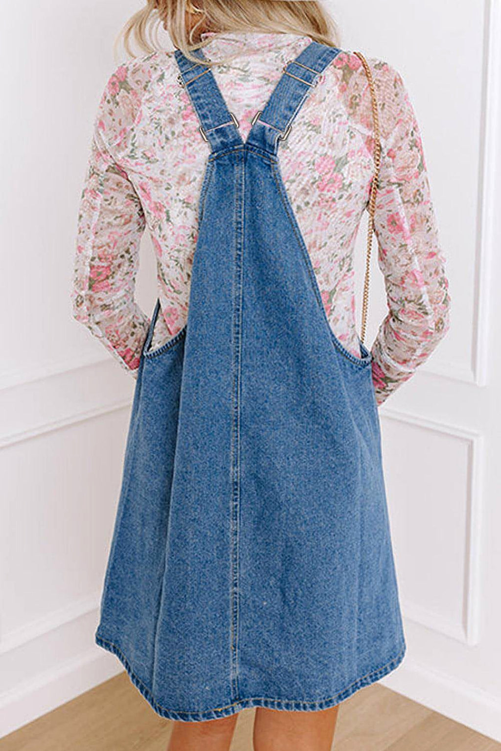 Dusk Blue Wide Strap Button Front Pocketed Denim Mini Dress - enhanced image 2
