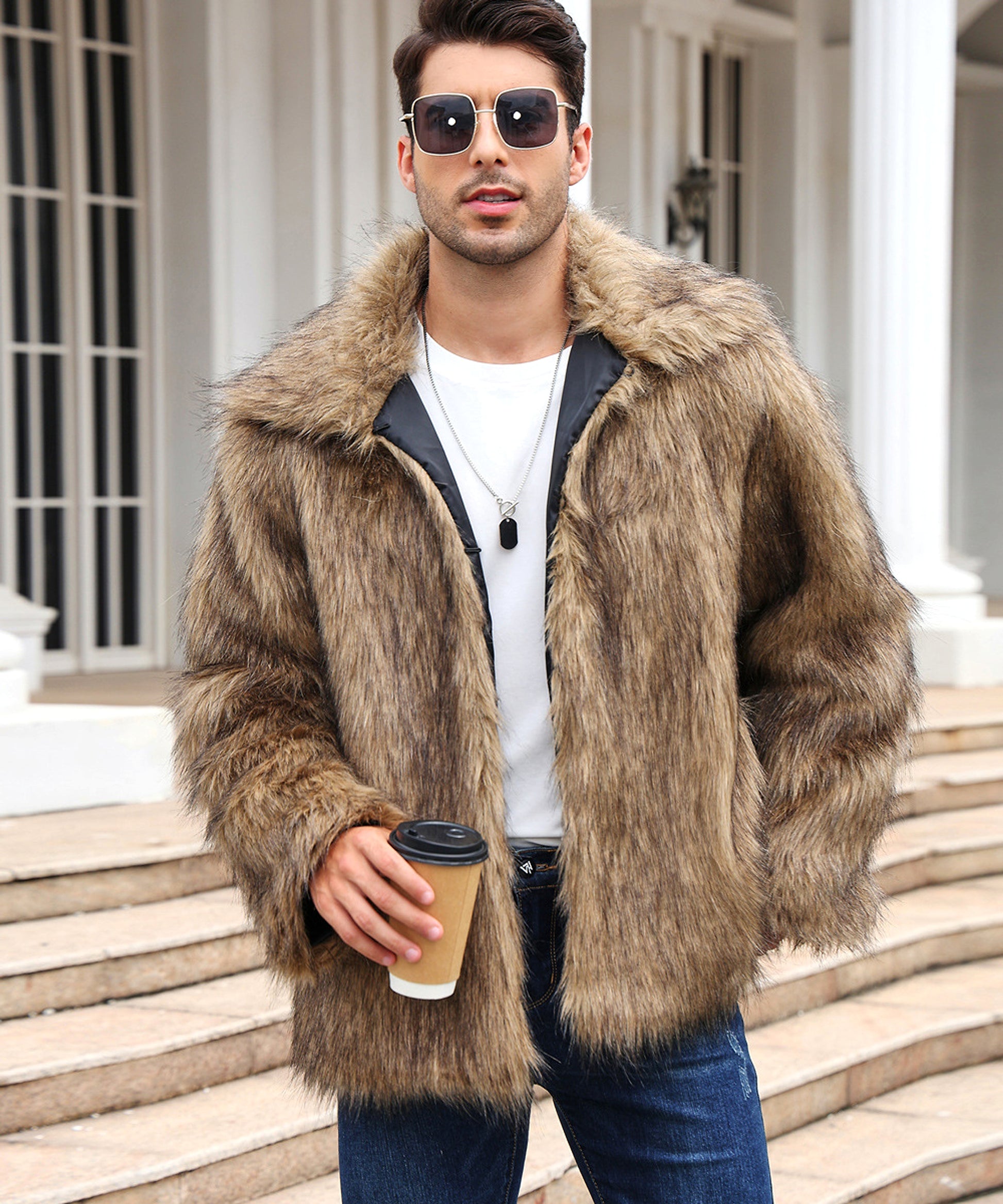 Men's Lapel Short Faux Fur Jacket – Luxurious Warmth & Style - enhanced image 2