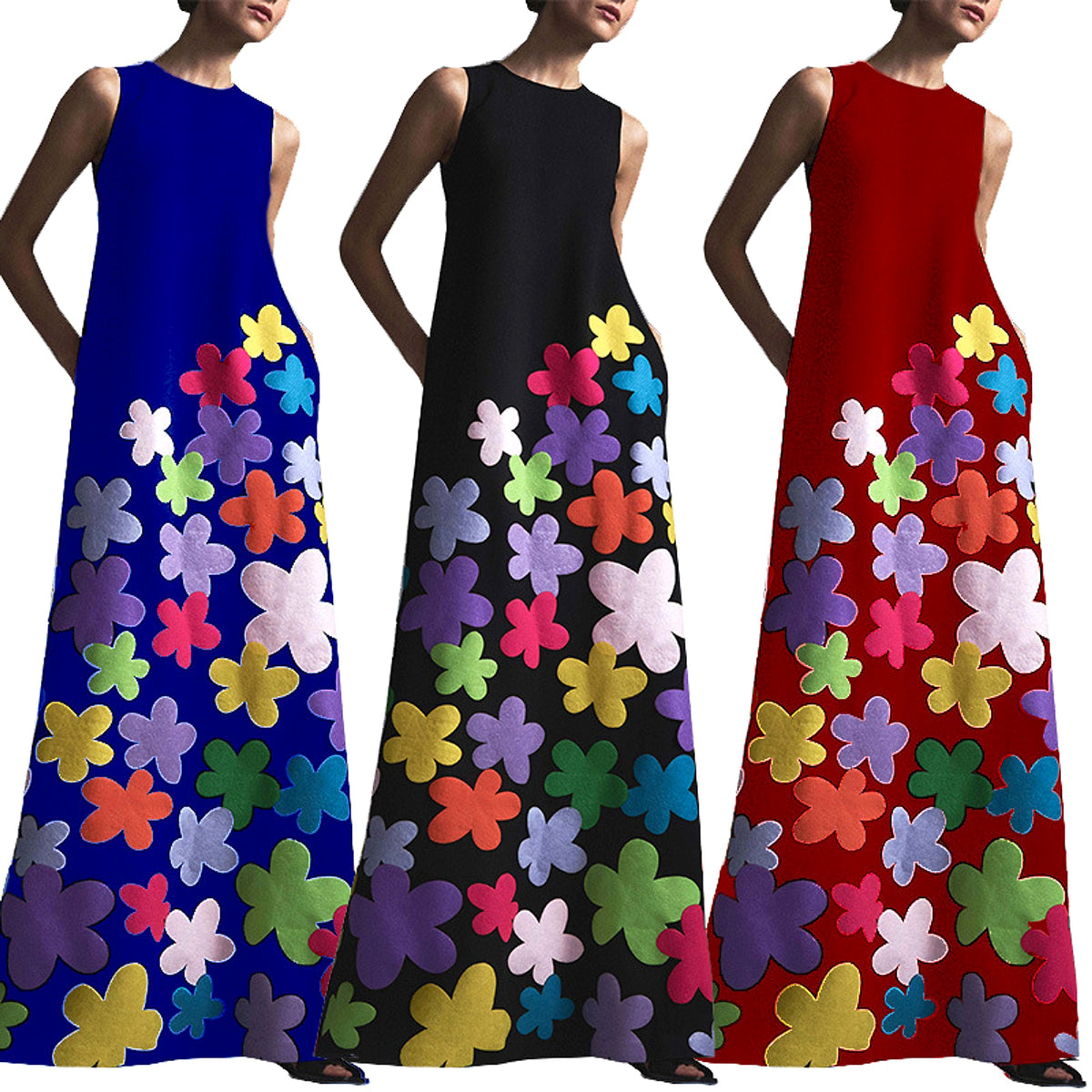 Women's Sleeveless Printed Dresses - enhanced image 2
