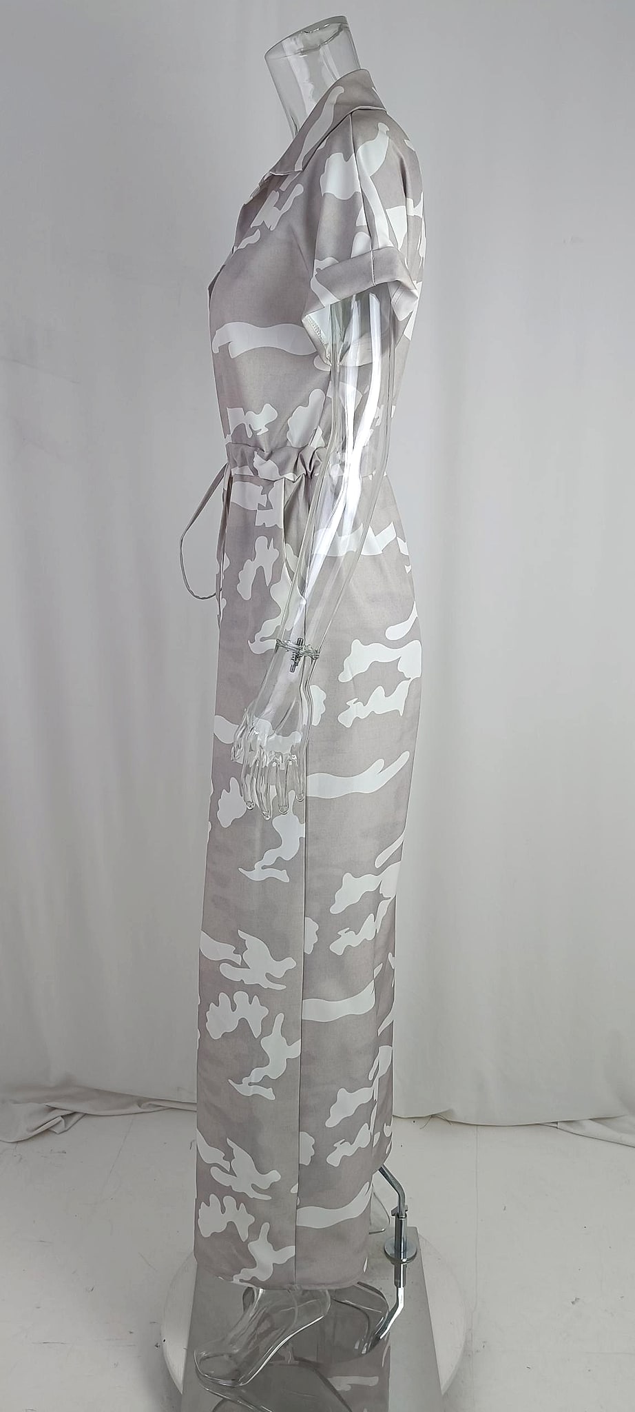 Fashion Polo Collar Printed Button Lace-up Jumpsuit - enhanced image 2