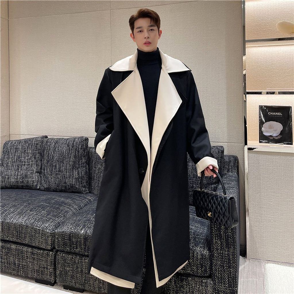 Fashionable Contrast Color Large Trench Coat - enhanced image 2