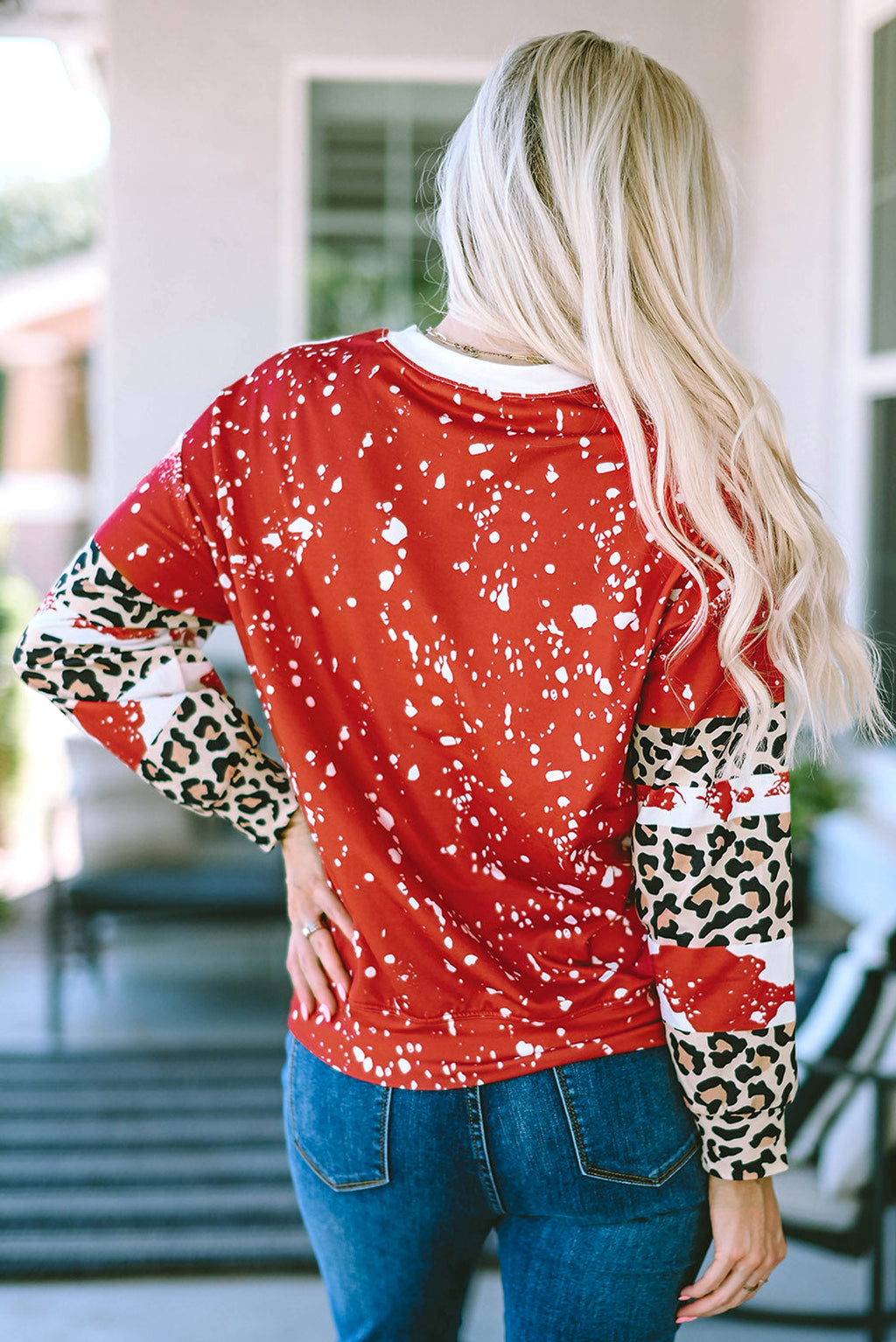 Fiery Red Tie-Dye Leopard Long Sleeve Top - enhanced image 2