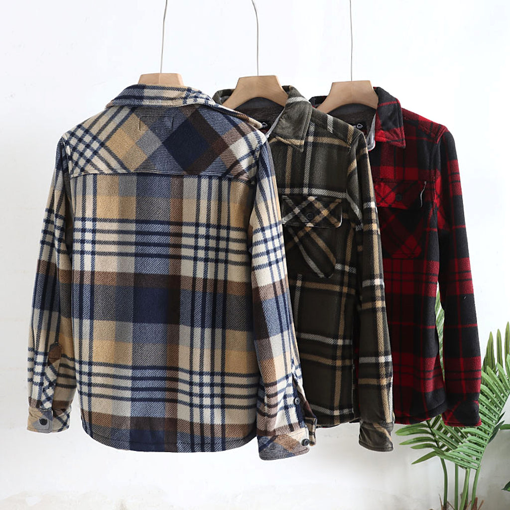 Flannel Plaid Warm Leisure Lapel Long Sleeve DressShirt - enhanced image 2