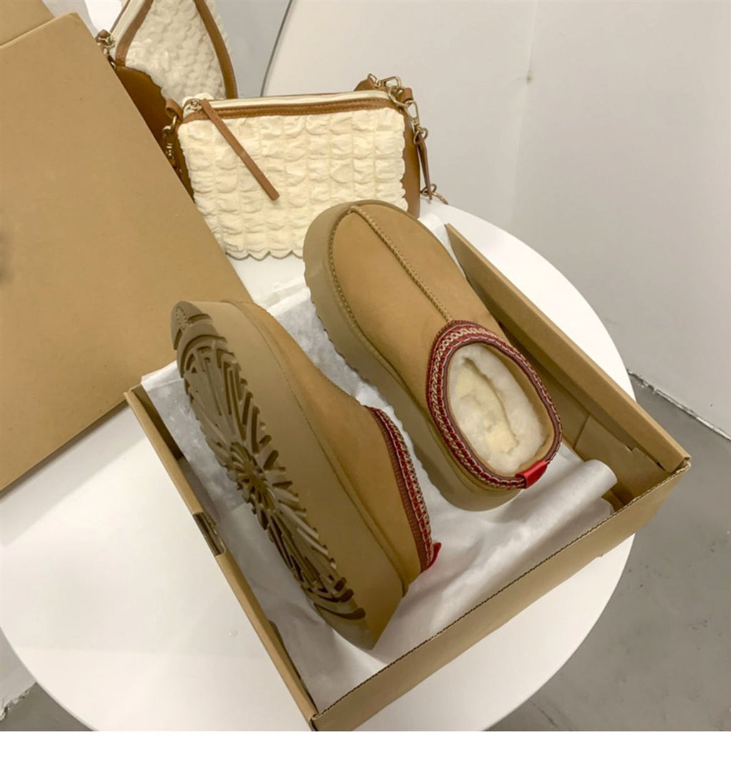 Fleece-lined Warm Slugged Bottom Half Slippers Casual Cotton-padded Shoes - enhanced image 2