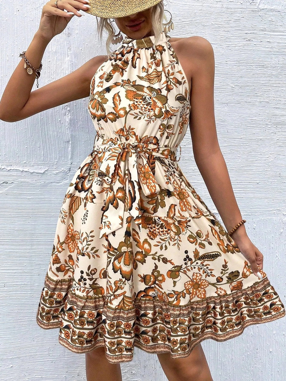 Floral Halter Neck Summer Mini Dress - enhanced image 2