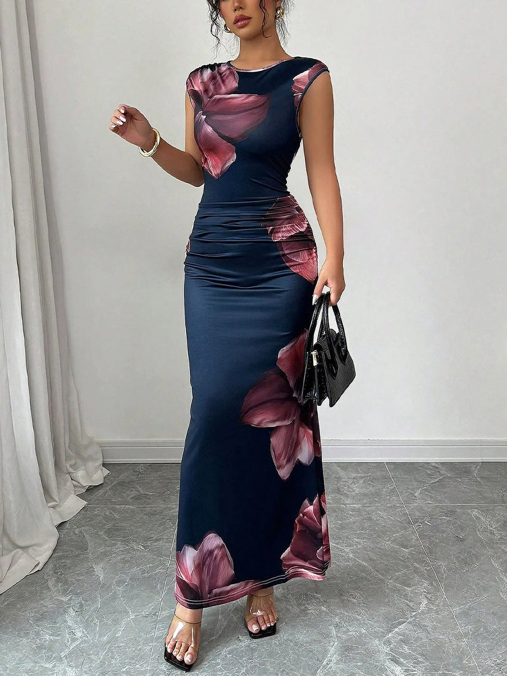 Floral Print Sleeveless Bodycon Maxi Dress - enhanced image 2