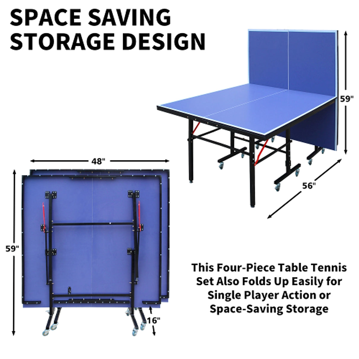 GameMaster™ – 8ft Mid-Size Foldable Ping Pong Table Set w/ Net, 2 Paddles & Balls (US Warehouse) - enhanced image 2