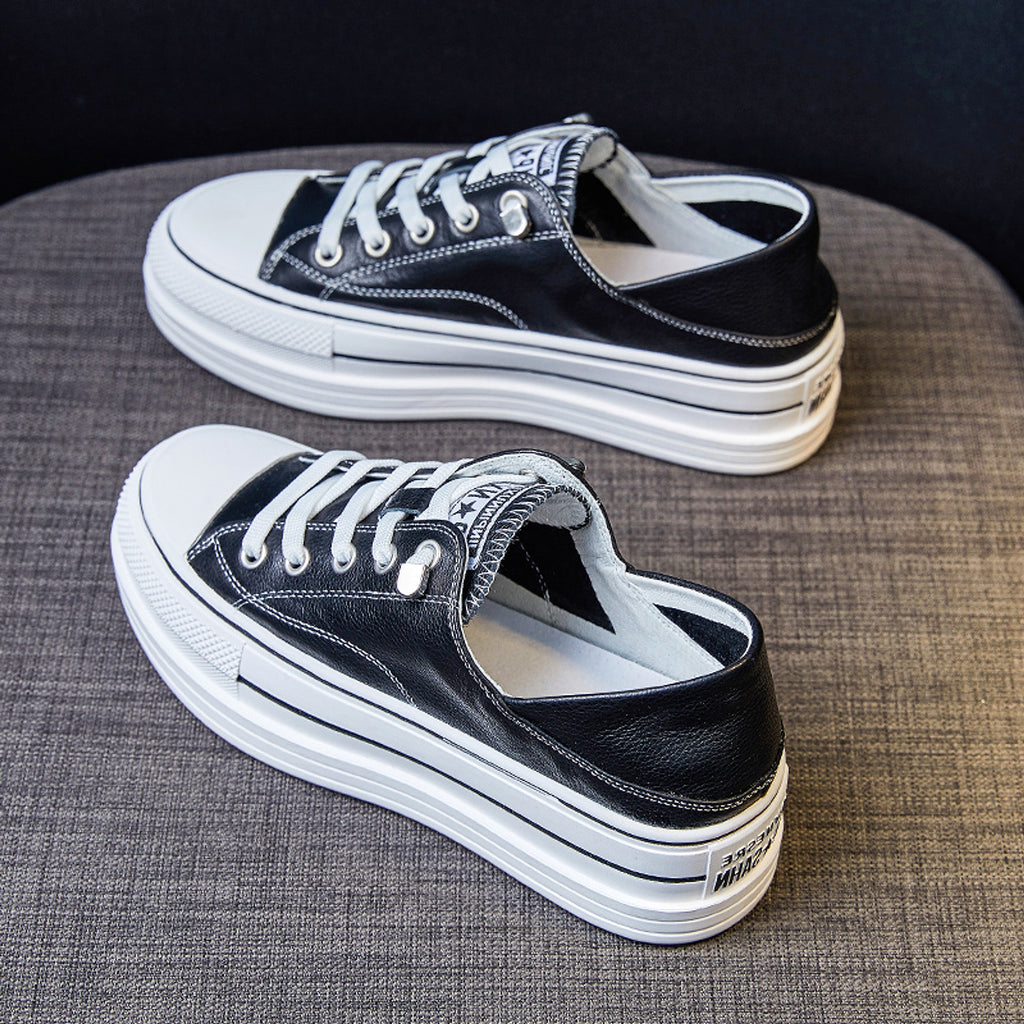 Genuine Leather Two-way Wear Platform White Hight Increasing Board Shoes - enhanced image 2