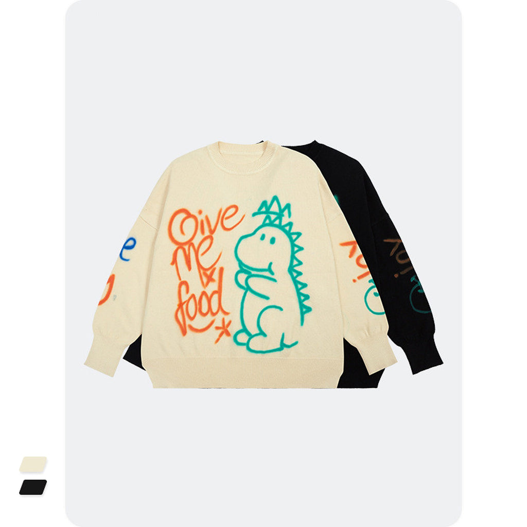 Graffiti Printed Loose Warm Sweater Women - enhanced image 2