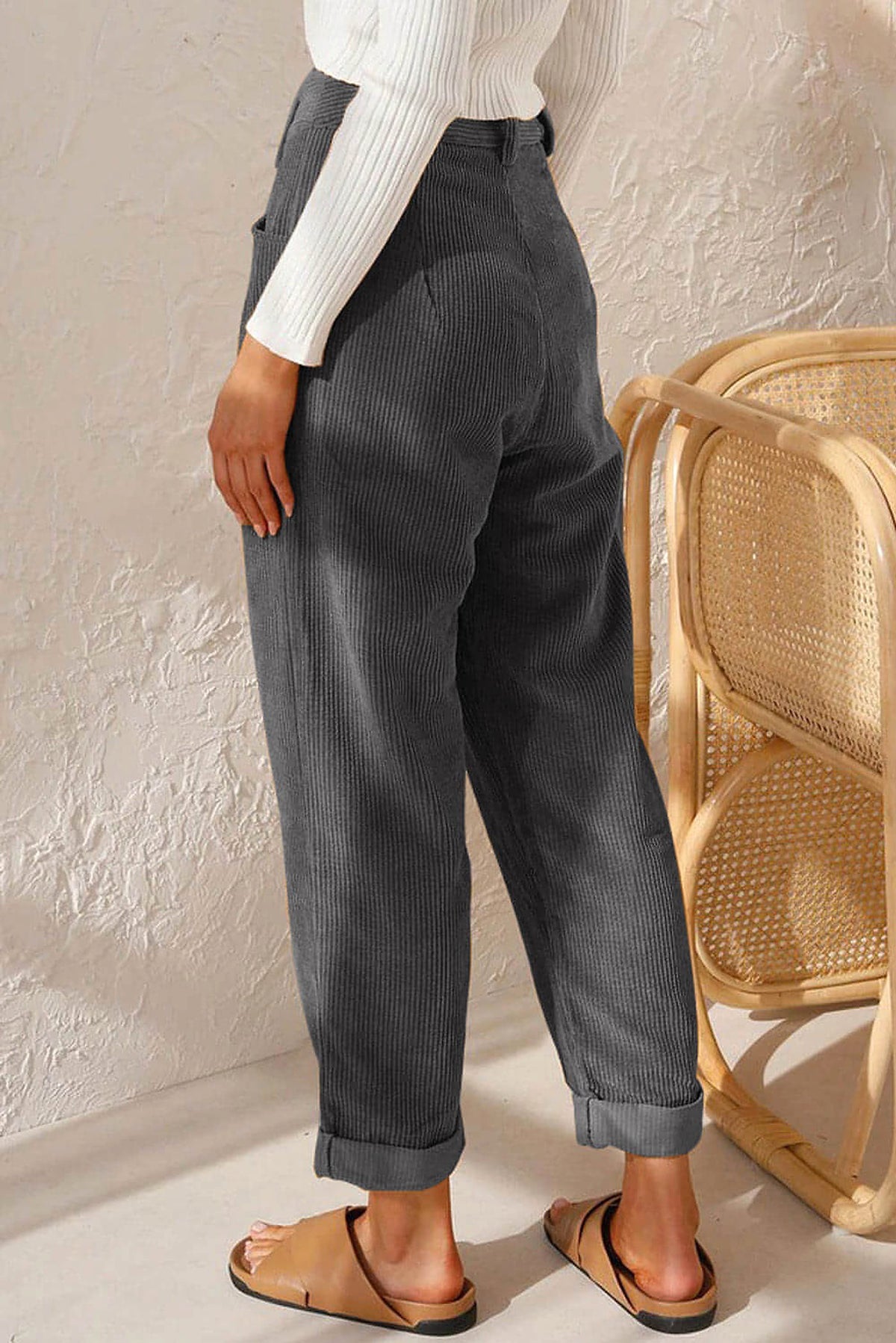 Gray Corduroy High Waist Straight Leg Pants - enhanced image 2