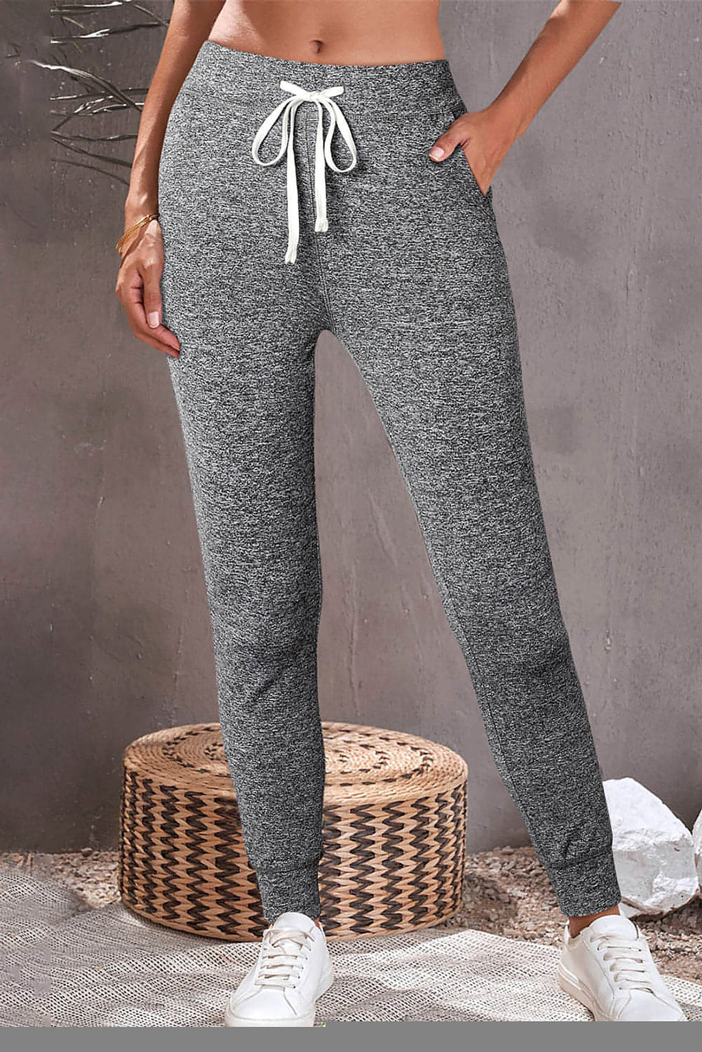 Gray Drawstring Waist Pocketed Joggers - enhanced image 2