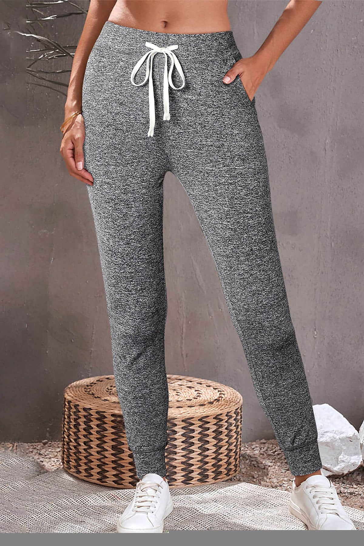 Gray Drawstring Waist Pocketed Joggers - enhanced image 2
